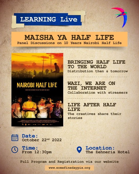 #NAIROBIHALFLIFE 
10 years down the line we want to ask the questions; 

What has the film achieved? How did it impact the Kenyan film industry and where are gaps still visible? 

Join us for this exclusive in-person event on October 22nd from 12.30pm at The Zehneria Hotel!