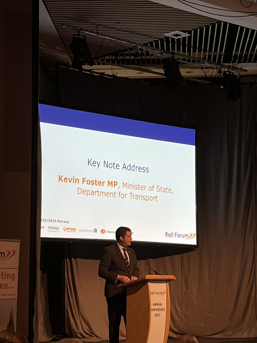 railforum_uk's tweet photo. We were delighted to welcome @transportgovuk Rail Minister, @kevin_j_foster MP, to our Annual Conference. The Minister shared his passion for growth, customers & communities; recognising the role of the rail supply chain in delivering a better, simpler railway #RFConference https://t.co/l5sZ8BMRzS