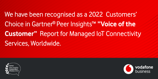 CommsUnified's tweet image. Vodafone has received a Customers’ Choice distinction in the July 2022 Gartner® Peer Insights™ “Voice of the Customer”: Managed IoT Connectivity Services, Worldwide report. Find out why here: bit.ly/3ept04v
