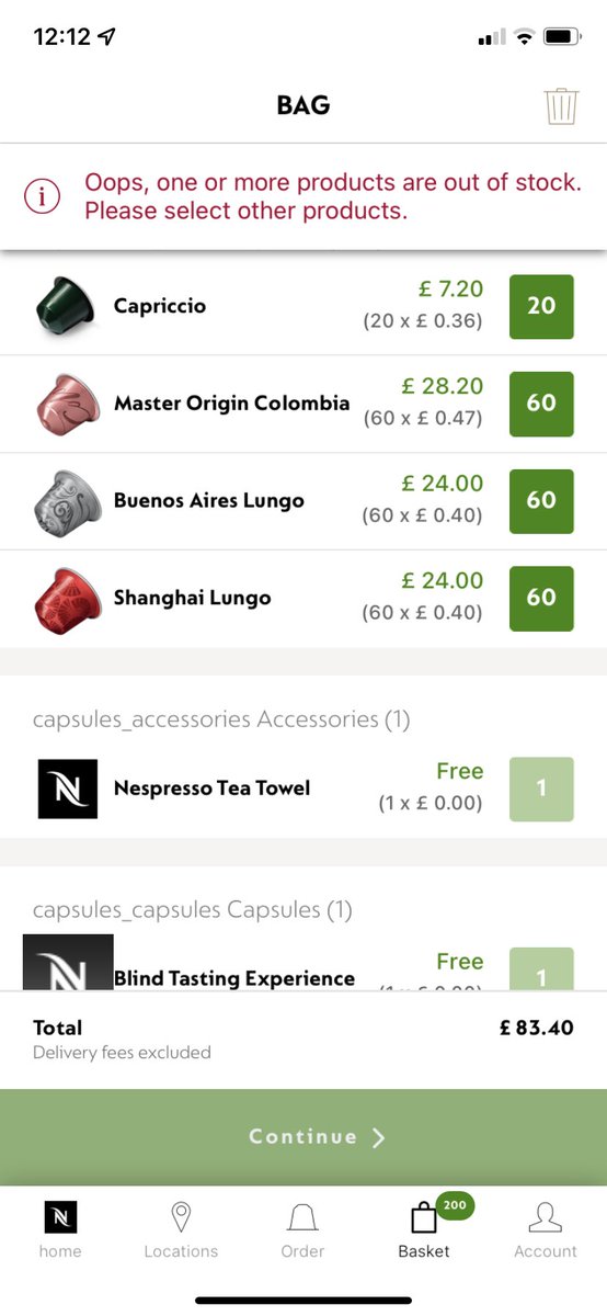 AmandaJS_Photo's tweet photo. @NespressoUK  hi, I can’t check out on the app - it’s saying something is out of stock- but all the capsules are showing on the site?  I can only assume it’s one of the freebies but it won’t let me remove those? (I want the tea towel!) can you assist please? https://t.co/mnSQADRkYh