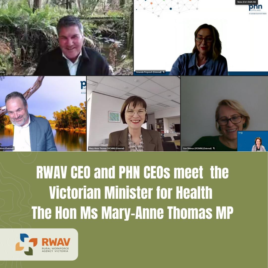 Great to catch up with @RWAVictoria, @MurrayPHN and @gippslandphn today to discuss rural workforce shortages, particularly in primary care, and to listen to innovative ideas for solving this longstanding problem.