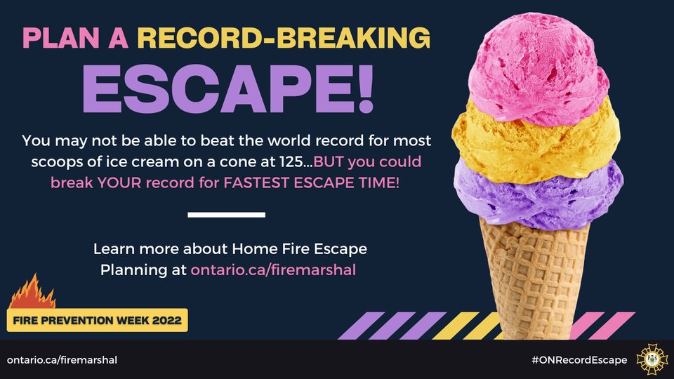 CREATE &amp; PRACTICE a Family Fire Escape Plan. To learn how to create your family's plan visit: ontario.ca/firemarshal #FirePrevetionWeek2022
