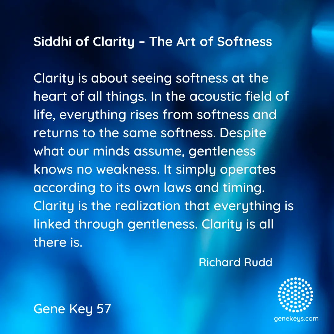 gene_keys's tweet photo. The Pulse – 8 Oct to 13 Oct – The 57th Gene Key moves from the Shadow of Unease to the Siddhi of Clarity and it is the Way of Intuition
For more about the Gene Keys visit and subscribe to The Pulse at https://t.co/Dviu0aq2kw
#genekeys #genekey57 #clarity #intuition https://t.co/X9XbmZxXE3