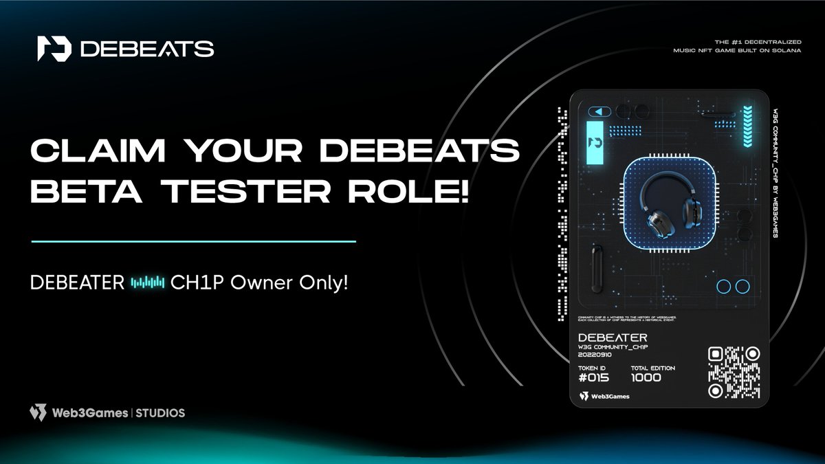 Your DEBEATS Beta Tester Role — Ready To Be Claimed! 🔥

👤 Who Can Claim:  DEBEATER_CH1P #NFT Owners
📅 Claiming Period: 11th ~ 25th October

CLAIM NOW: gleam.io/tsLcj/debeats-…

#solana #MusicNFT #NFTCommuntiy #Web3