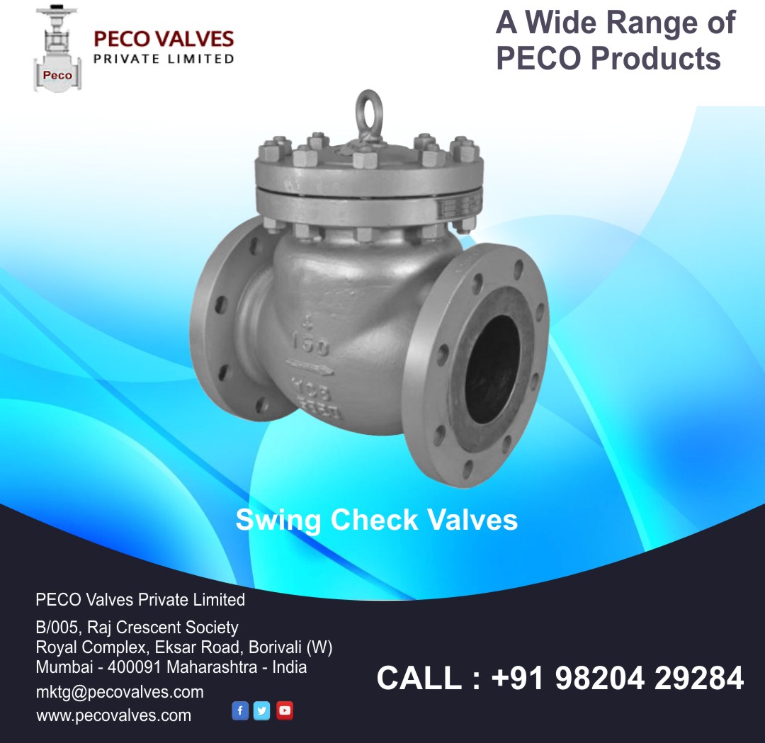 PecoValvesPvtLt's tweet image. Swing check valves are used to prevent flow reversal in piping systems. They are suitable for service in horizontal or vertical piping tuns. Visit: pecovalves.com        
#pecovalves #swingcheckvalves #Globevalves #Wafercheckvalves #valves #india