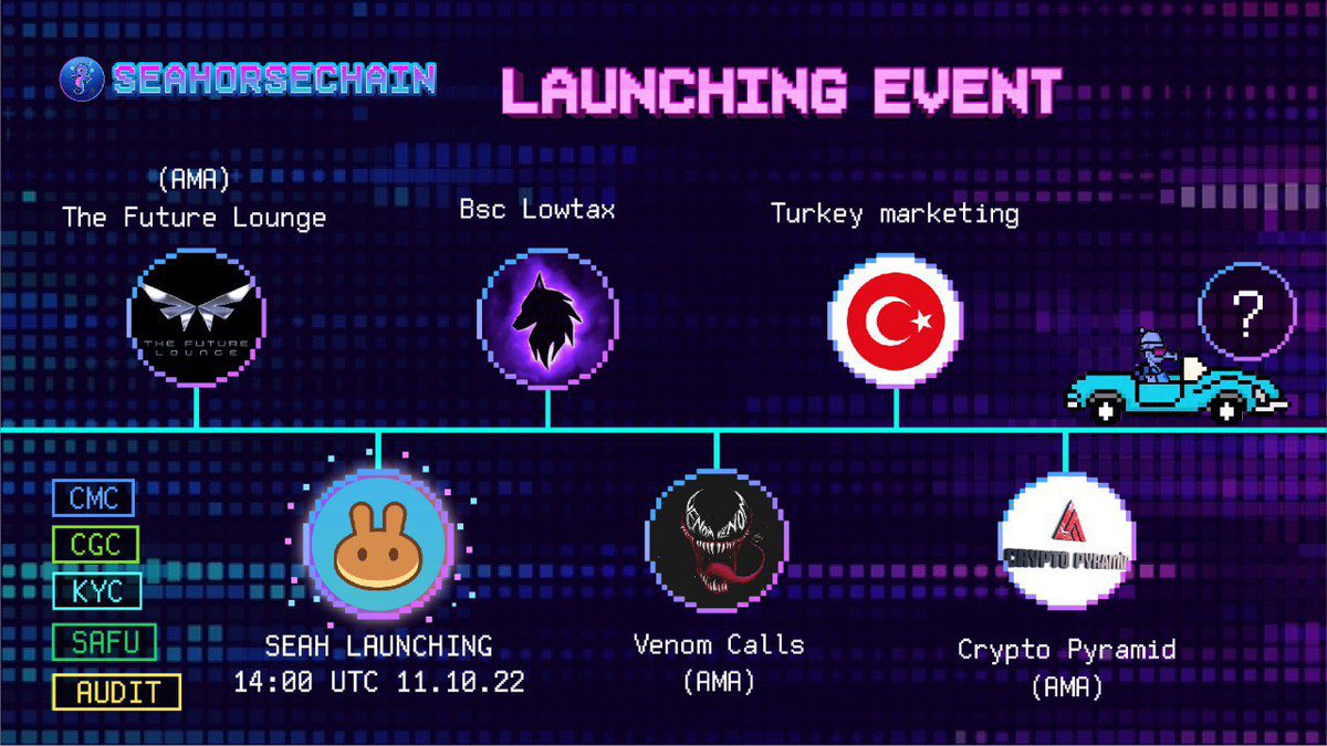 💎To celebrate #SEAHORSECHAIN mega launching event, we are doing various promotions and marketing activity. 🚀🚀🚀
Much more strategic partners will support us on our launching to make SEAH to be the best in current crypto space 🔥

pancakeswap.finance/swap?outputCur…