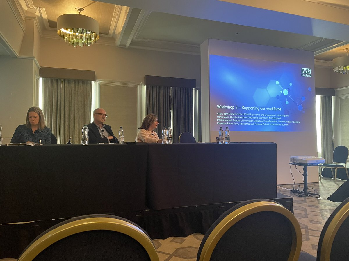 NSHCS's tweet image. Professor Berne Ferry @HeadNSHCS taking part in a panel session on supporting our workforce. Talking about future healthcare science training programmes #CSO2022 #CSOConf22