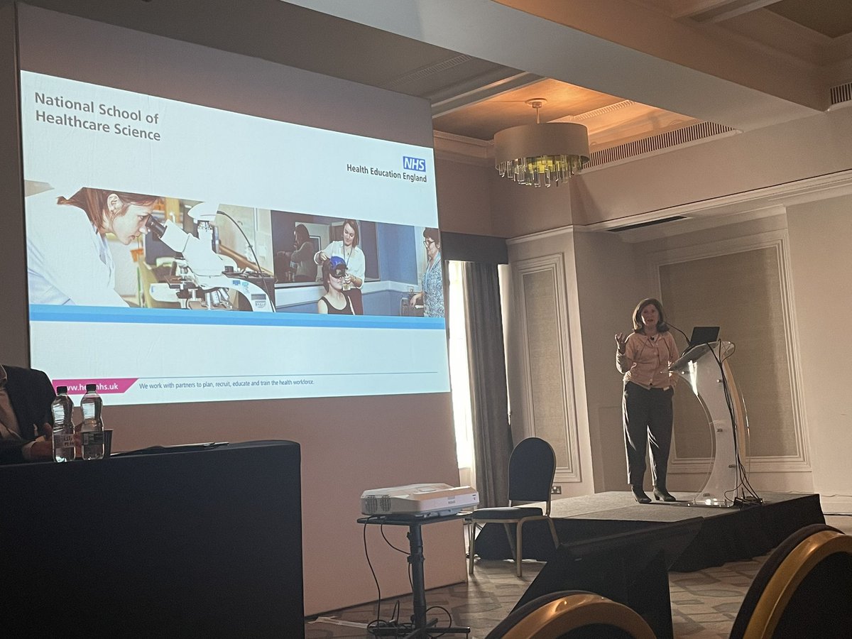 NSHCS's tweet image. Professor Berne Ferry @HeadNSHCS taking part in a panel session on supporting our workforce. Talking about future healthcare science training programmes #CSO2022 #CSOConf22