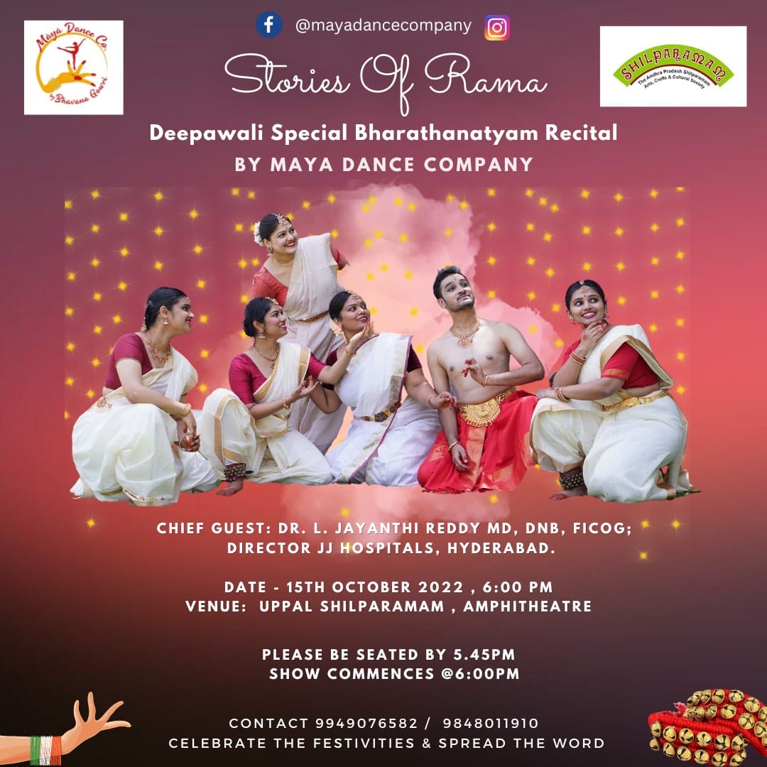 MiniShilparamam's tweet photo. Deepawali Special Bharathanatyam Recital By MAYA DANCE COMPANY

CHIEF GUEST: Dr.L. JAYANTHI REDDY MD, DNB, FICOG
Director JJ Hospitals, Hyderabad

DATE- 15th October 2022, 6:00 PM
Venue: Uppal Shilparamam, Amphitheatre

#diwali #diwali2022 #diwalicelebration #uppal https://t.co/FajknM6Stk