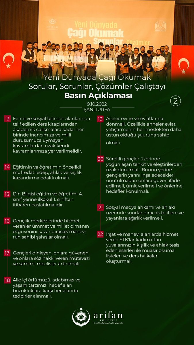 22 Maddelik Şanlıurfa’da gençler ile beraber yapılan “Yeni Dünyada Çağı Okumak” Çalıştayının Basın Açıklaması…