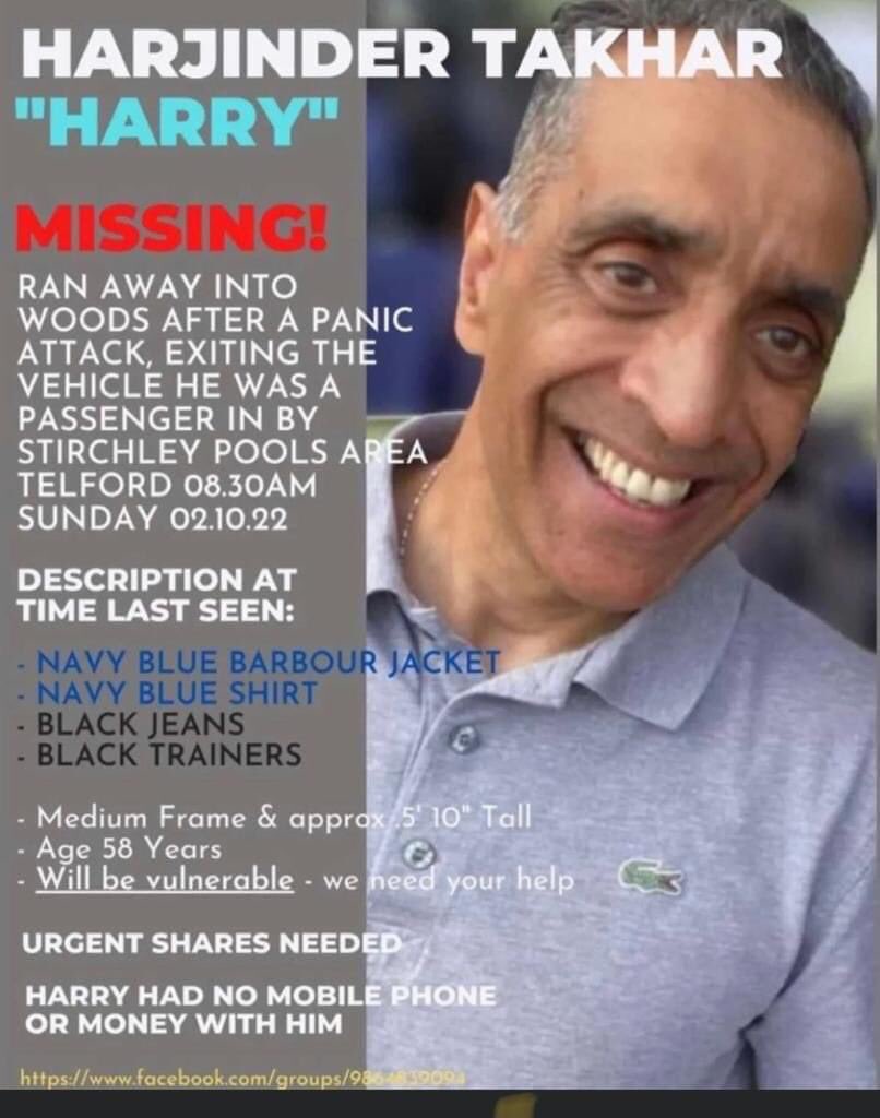 It’s been over a week and Harjinder Takhar also known as Harry, is STILL missing. If anyone has seen him or has any leads, please call 101 and ask for West Mercia police. Police reference 420 02/10.