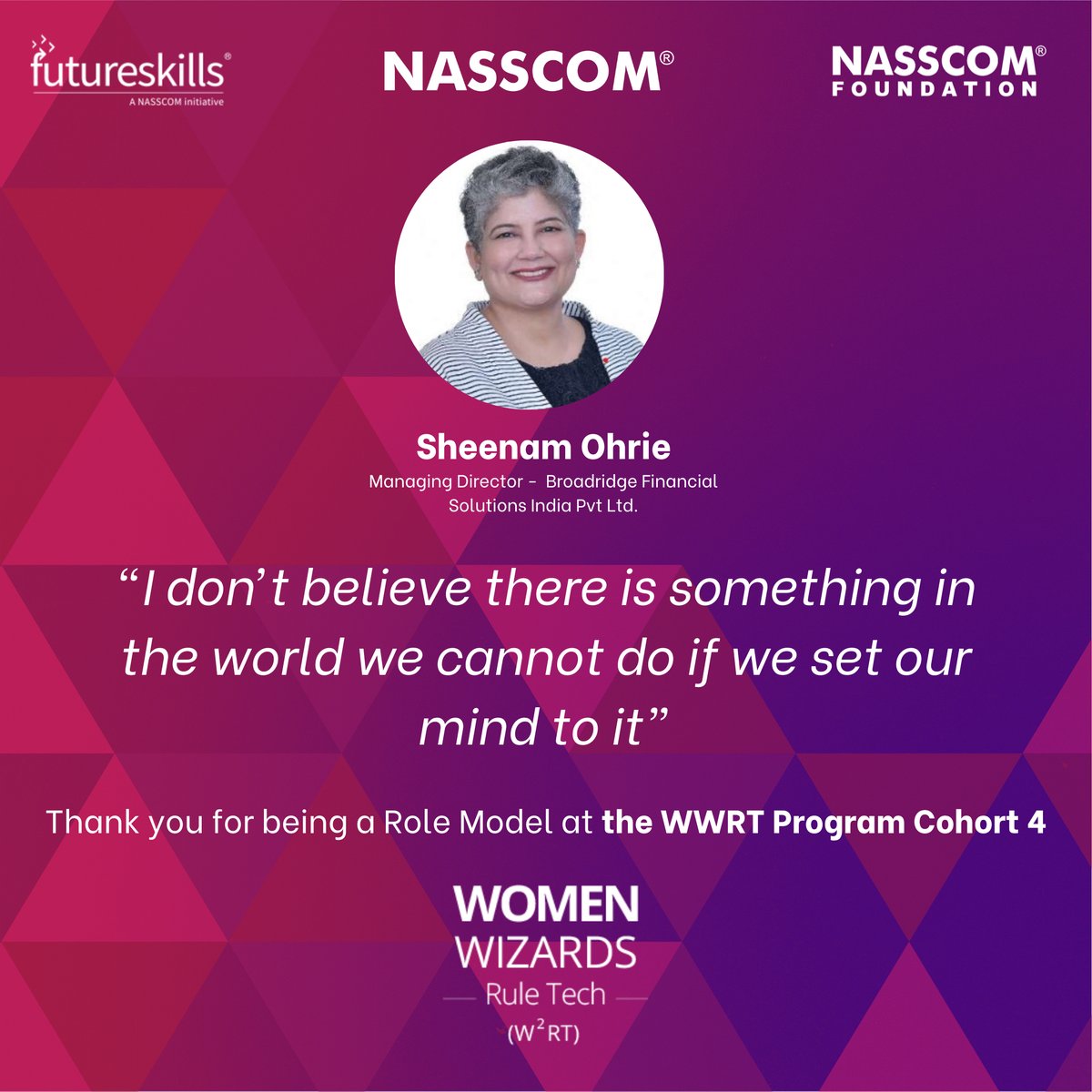 nfinclusion4all's tweet photo. Thank you for being the Role Model on our W2RT program, Cohort 4 and for an inspirational session sharing your amazing leadership journey.
.
.
#TechForGood #womenintech #womenwizardsruletech #W2RT #tech4good #techforall #skillIndia #skilling https://t.co/fncYApVGJr