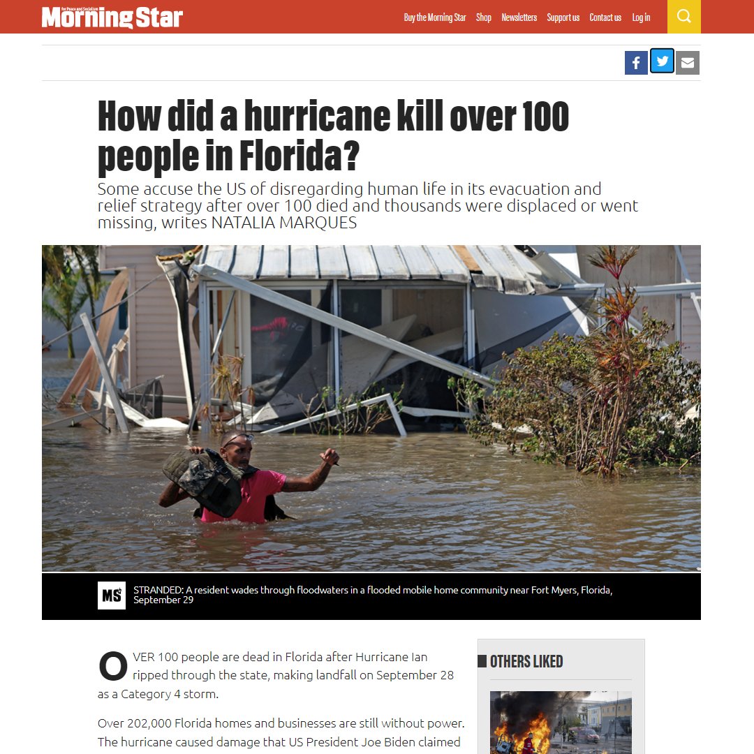 Contrasting realities 👇👇👇

"Neighbouring #Cuba🇨🇺 was hit by the same Hurricane, albeit as a Category 3 storm. Only 3⃣people died in Cuba. Some point to Cuba’s excellent reputation with hurricane preparedness as the cause of the low death toll." #FuerzaCuba