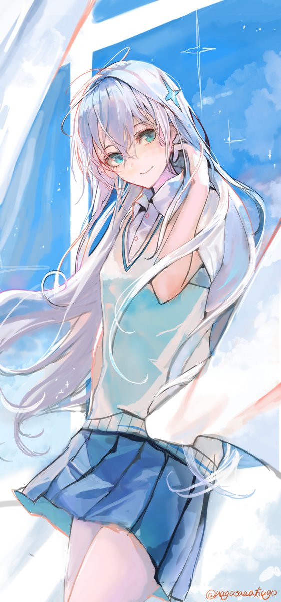 「#あなたのあお色の作品を見せてください #オリジナル 白髪ちゃんと風紀委員さん!」|ナガサワ トウゴのイラスト