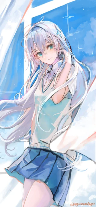 #あなたのあお色の作品を見せてください #オリジナル 白髪ちゃんと風紀委員さん! 