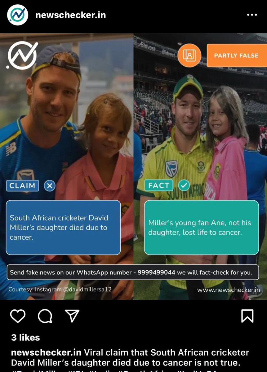 anmolpreetsidhu's tweet photo. First of I fell guilty my self wrong information so please check facts before putting anything like this #davidmiller put for fan #wrongfacts #factcheck https://t.co/9g6gJhW0C1