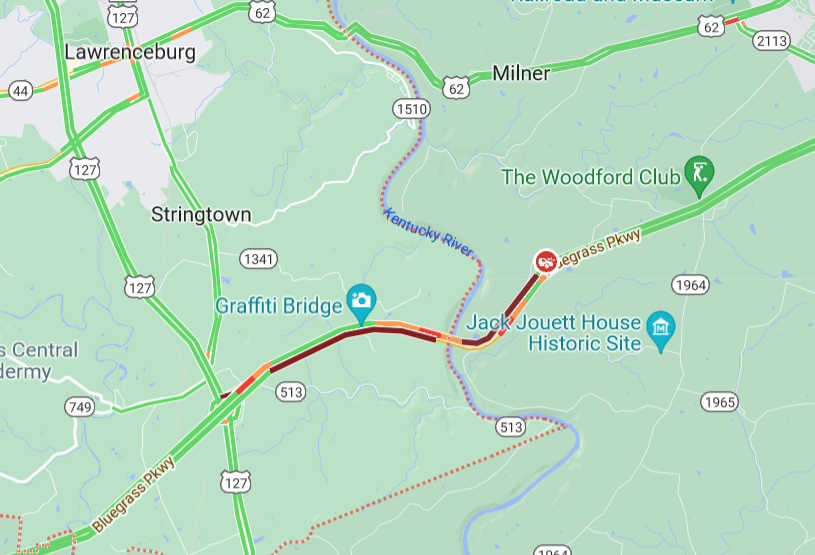 lexwrecks's tweet photo. Traffic Alert:
BG Pkwy near the KY river in Anderson Co -
All eastbound lanes are reportedly shutdown due to a collision. https://t.co/4RSFdvXVEx