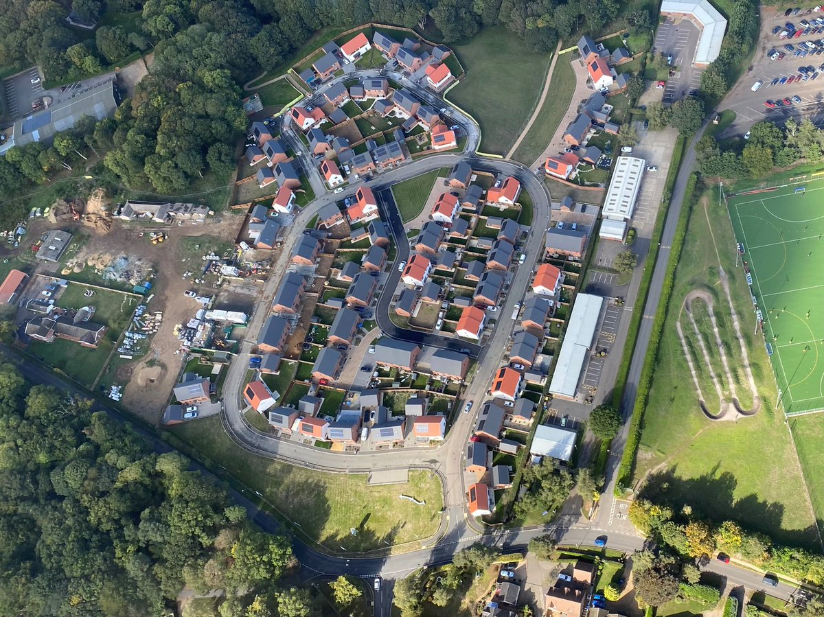 AbelHomes's tweet photo. Our latest aerial photo of Taursham Park, Taverham this week, looking well progressed. Can you spot the community artwork bench that we unveiled last week? https://t.co/Z8Frs8OFCE