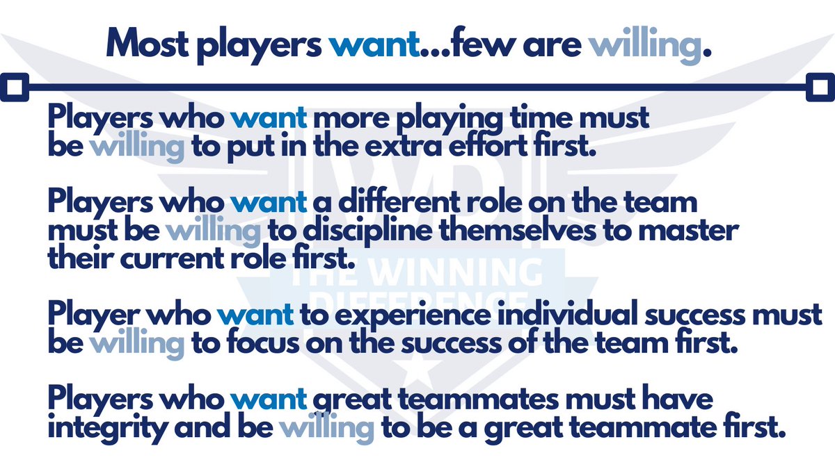 Many players WANT to be a champion.  Fewer are WILLING to do what it takes to become one.
You don't get better because of what you WANT.  You get better because of what you're WILLING to sacrifice, what you're WILLING to give, and what you're WILLING to do.