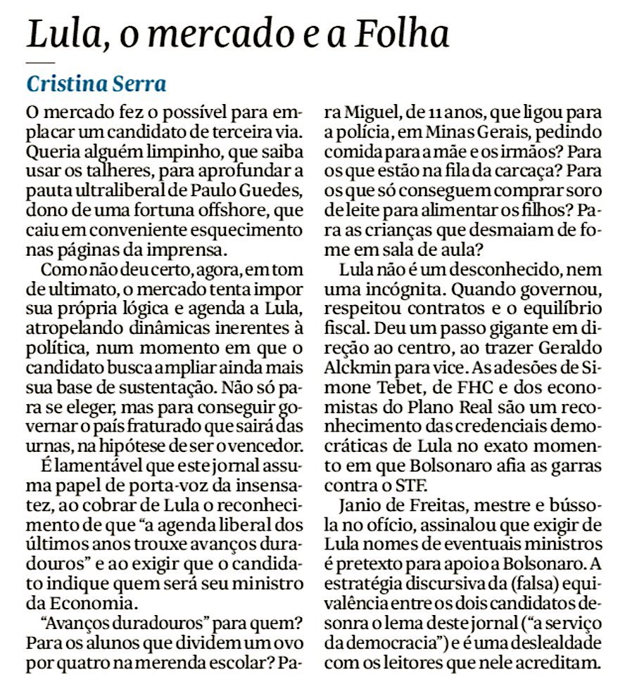 A <a href="/CristinaSerraBR/">Cristina Serra</a> colocando as coisas mais claras