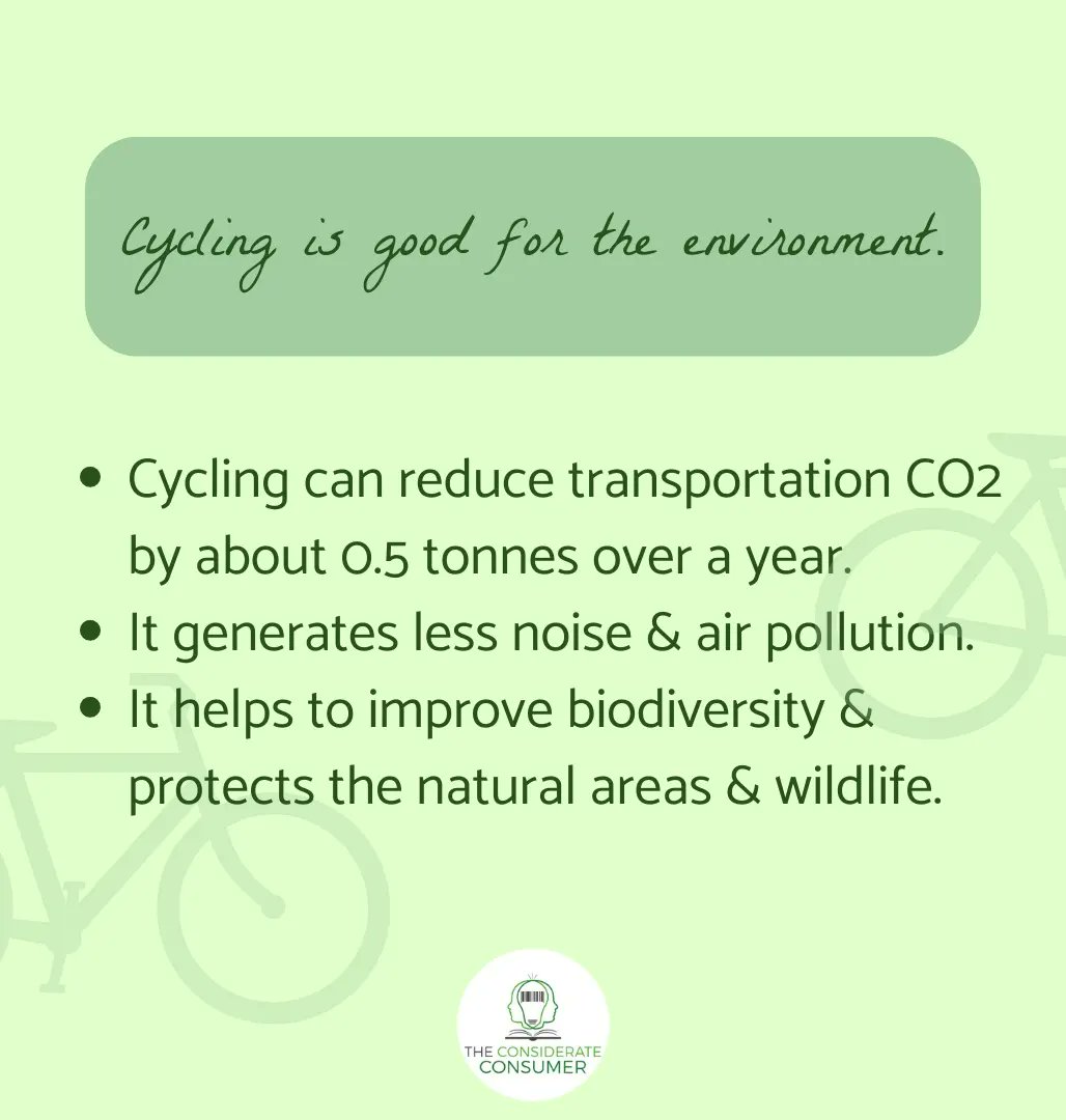 ConsConsumption's tweet photo. Did you know: #Cycling can reduce transportation CO2 by about 0.5 tonnes over a year. It's improves your health, it's #sustainable & easy on pocket. Go for it!
#theconsiderateconsumer #sustainablelifestyle #ecofriendly
#reduceimpact
Know more: https://t.co/sy12pxLjIh https://t.co/JXNaVhUcxe