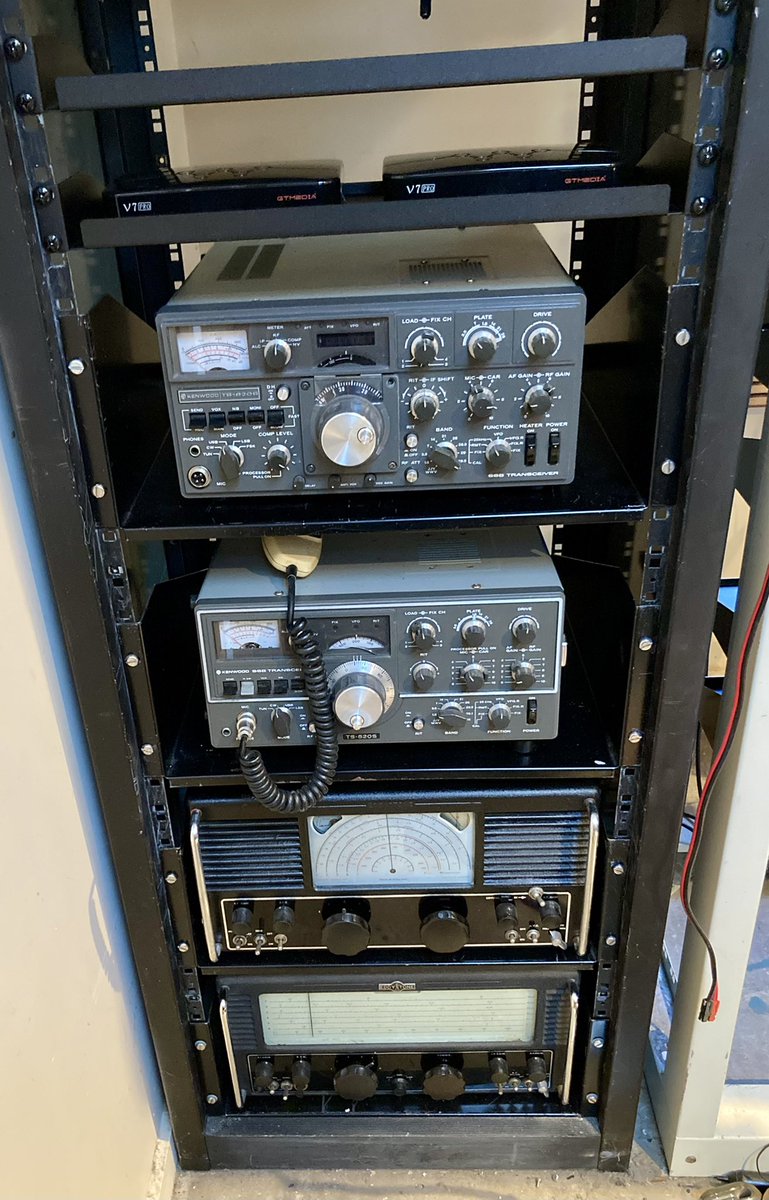 Vkthreepi's tweet photo. Another day of #radio #weight #training The #Kenwood #TS520S & #TS820S now above the #Eddystone receivers. Fitted 2 x 1RU shelves & unboxed the #DATV receivers. Job done. Still have some space for other equipment. Two other heavy radioโs to move. They can wait ๐ #boatanchors https://t.co/vqwvb0EFoM