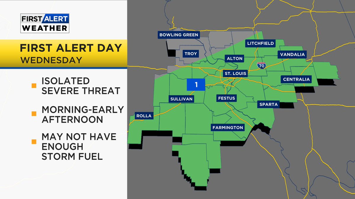 KentEhrhardt's tweet photo. scattered showers this morning. Fewer showers this afternoon. More rain &amp; storms tomorrow. A First Alert Weather Day because of a low severe risk. #4FirstAlert  #N4TM #stlWX #KMOV https://t.co/TFnSg2TZ5X