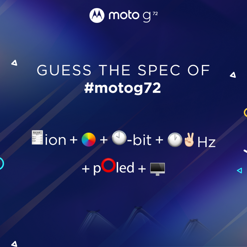 motorolaindia's tweet photo. #ContestAlert Guess the feature of the #motog72 that gives you the best visuals by decoding the emojis. Put your guess in the comments &amp; tag 3 or more friends using #motog72, follow &amp; tag @motorolaindia . The right guess stands a chance to win #motog72! T&amp;C Apply.