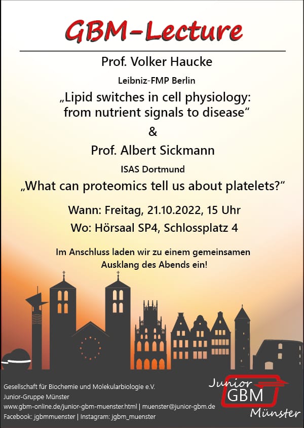 We are very excited two great speakers (@VolkerHaucke and Albert Sickamnn) agreed to take part in our next @GBM_eV -Lecture organised by the @JuniorGBM @WWU_Muenster supported by @RentmeisterLab. Hope to see you there.