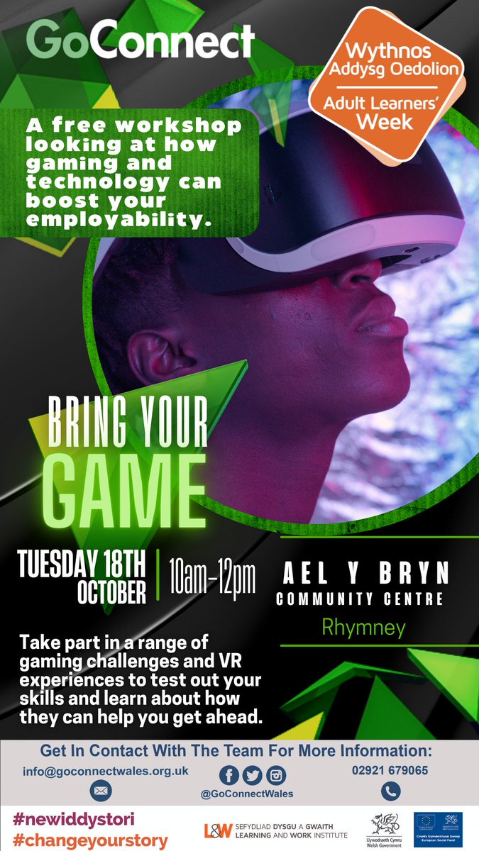 GoConnectWales's tweet photo. Next week on the 18th we shall be delivering at Ael Y Bryn Community Centre in Rhymney. For more information please get in touch with the details provided. #neverstoplearning
#secondchancenation
#adultlearnersweek https://t.co/uzZR2Y6CKt