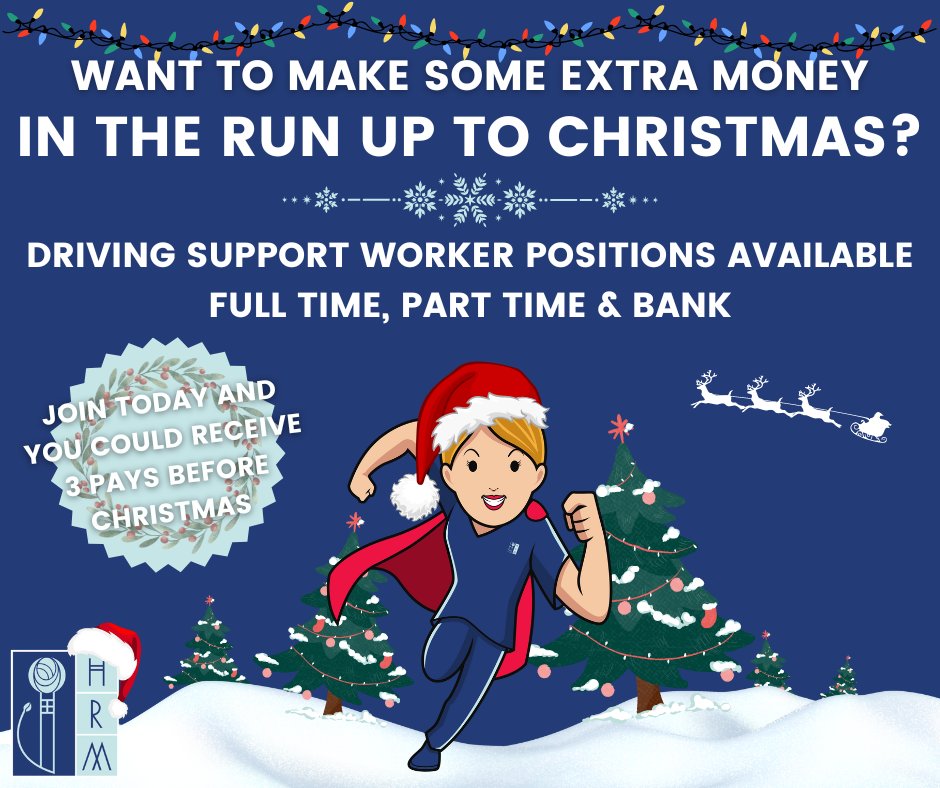 Want to make some extra money in the run up to Christmas?🎄 Start your journey today and you could recieve 3 pay sbefore #Christmas!💙 We have #FullTime, #PartTime and Bank #Driving positions 💻link in bio ✉️jobs@hrmhomecare.co.uk ☎️01236 429859 #WeCare #CareAboutCare