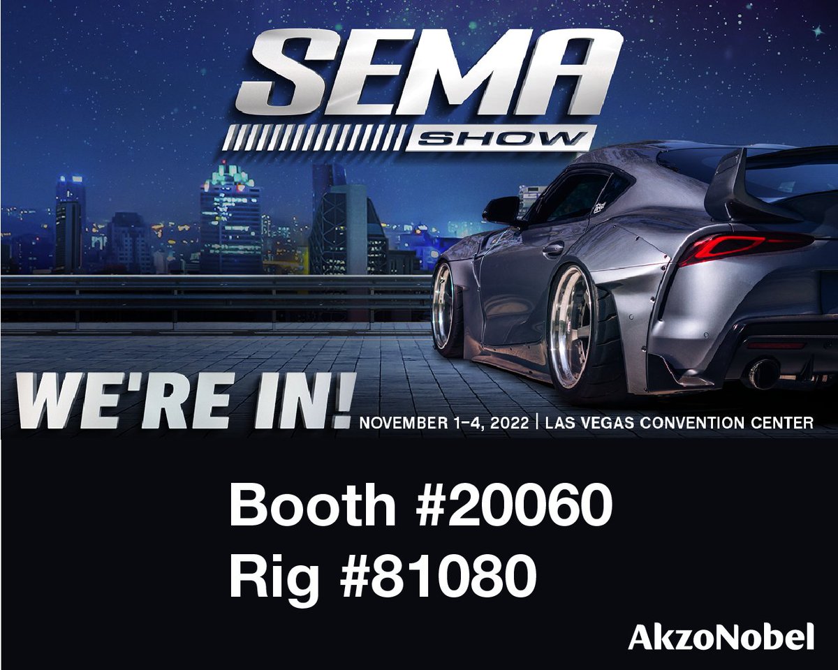 AkzoNobel_AACNA's tweet photo. We are just three weeks away from @SEMA2022 opening day! We're so ready. Are you?
#AkzoNobelRefinish #SEMA2022 #SikkensVR #Sikkens #Lesonal #WandaRefinish #Dynacoat #SikkensAutocoatBT #UTECH #ModernClassikk #DaveKindig #KindigItDesign https://t.co/ca9TWquogv