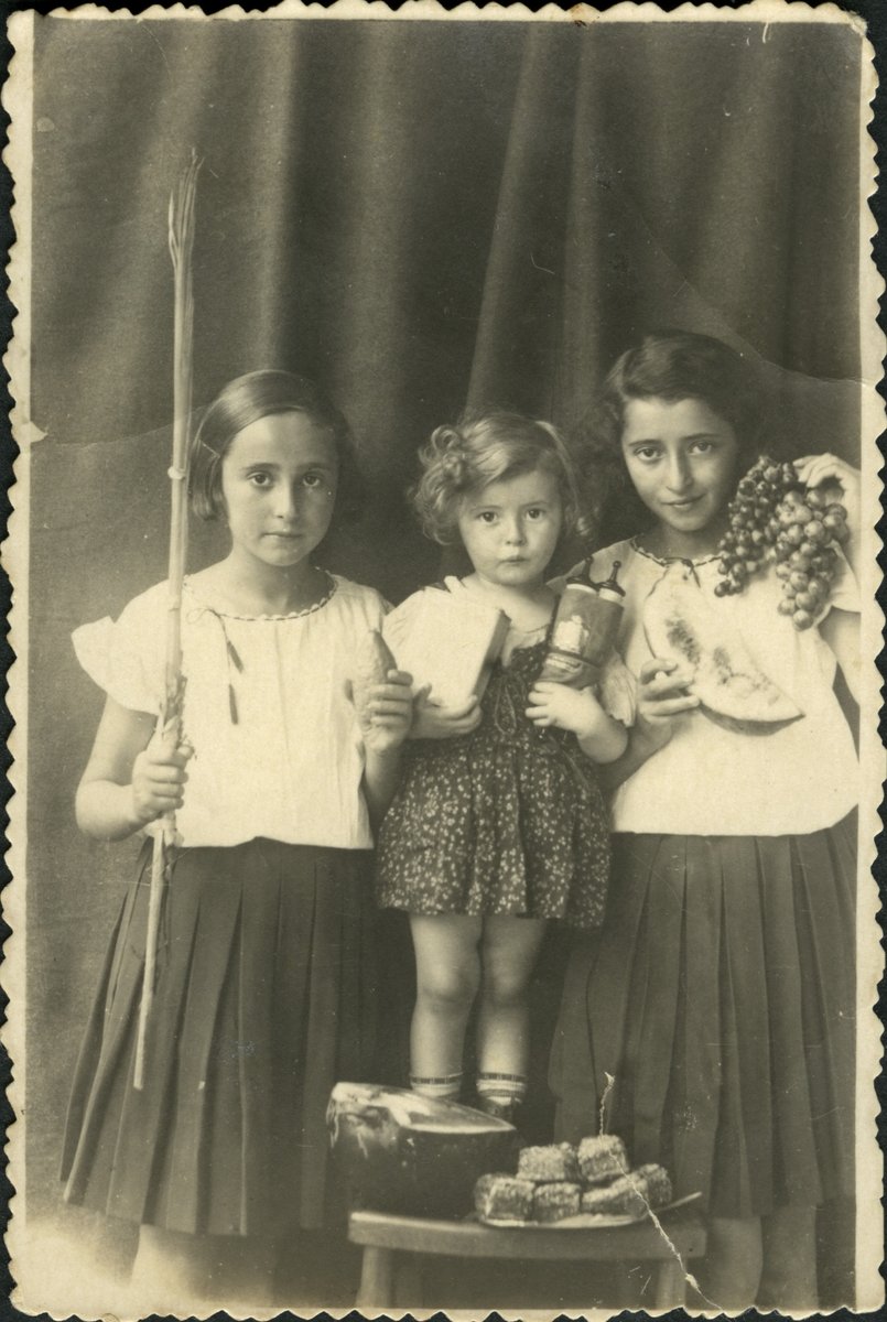 YadVashemFr's tweet photo. #SurLaPhoto : Sonja, Donia et Esther Sorger lors de la fête de #Souccoth, dans la ville d'Obertyn, #Pologne, avant la #SecondeGuerremondiale.
Seule Sonja, devenue Shulamit Carmi survivra à la #Shoah. Elle perdra ses soeurs et ses parents, Eli et Golda.
https://t.co/mMpX7CAD5v https://t.co/tFw3HxwPOw