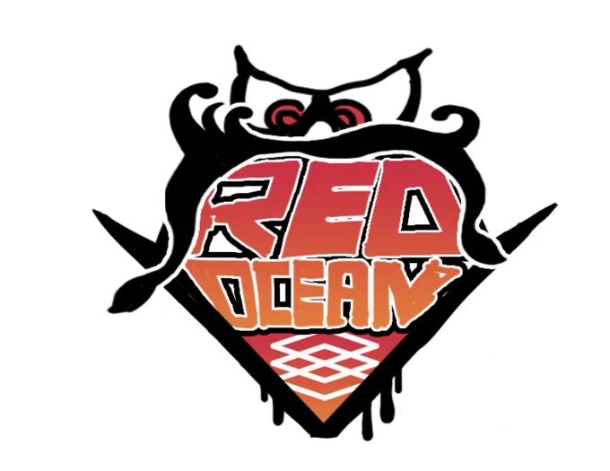 Eスポーツ意識で、ゲームのチームロゴっぽい感じでつくりました。オーシャンなので上の部分が波で、かつイカの触手イメージです。下の方が三角形なのもイカの頭モチーフ。これが初期ラフです。リプロのデザインは好き放題やってるのでたのしい。 