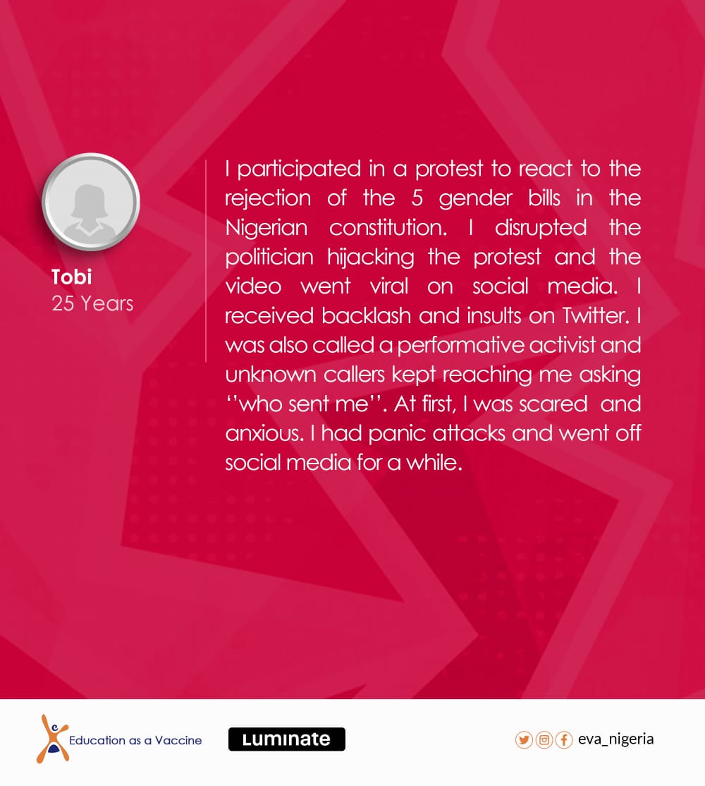 EdohCecilia's tweet photo. The major reason for every abuse is to belittle and make you feel bad. Exactly what is going on with the stories below. #DigitalRightourRights #SafetoSurf #Notoonlineharassment @EVA_Nigeria @luminategroup @policyorg @ICFJ @Mediacareerngr @TechHerNg https://t.co/HtRPfXfNYQ