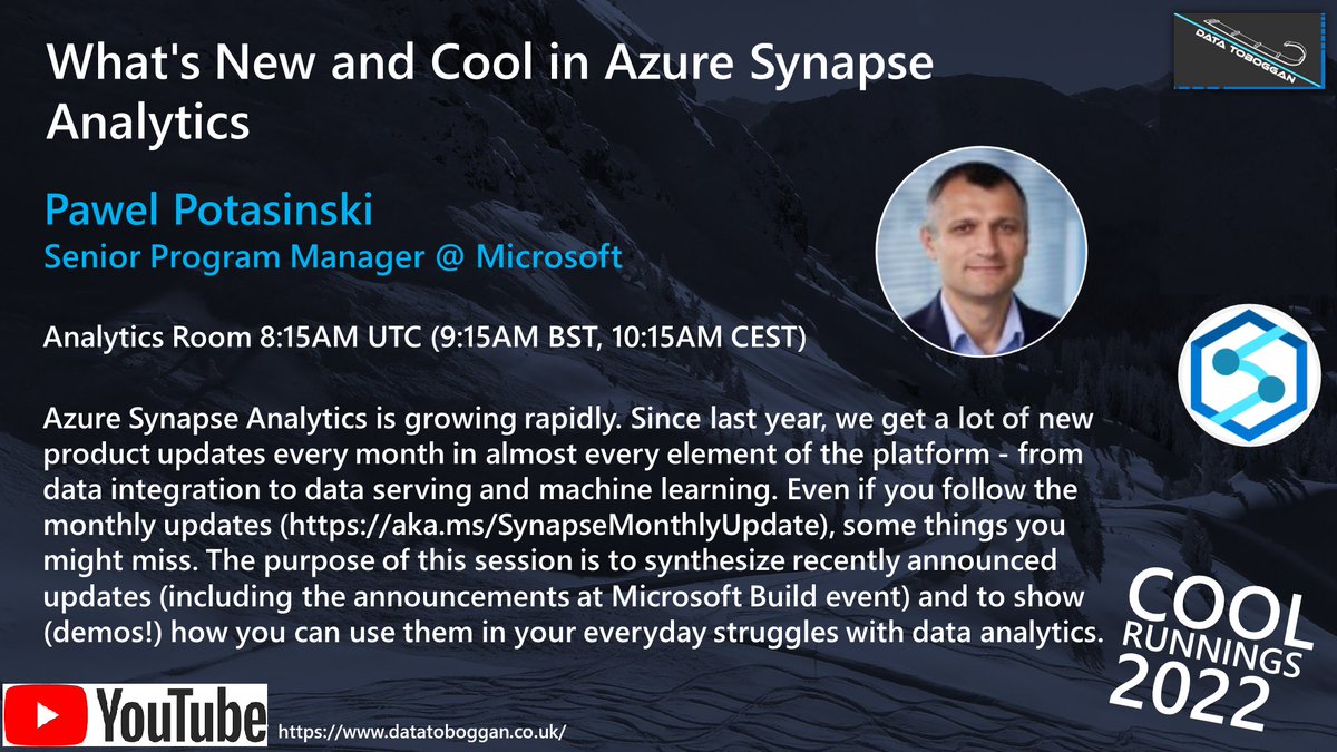 datatoboggan's tweet image. Watch the Cool Runnings 22 session from @PawelPotasinski on What’s New and Cool in Azure Synapse Analytics
youtube.com/watch?v=6nF9J4…
#azuresynapse @Azure_Synapse #datatoboggan