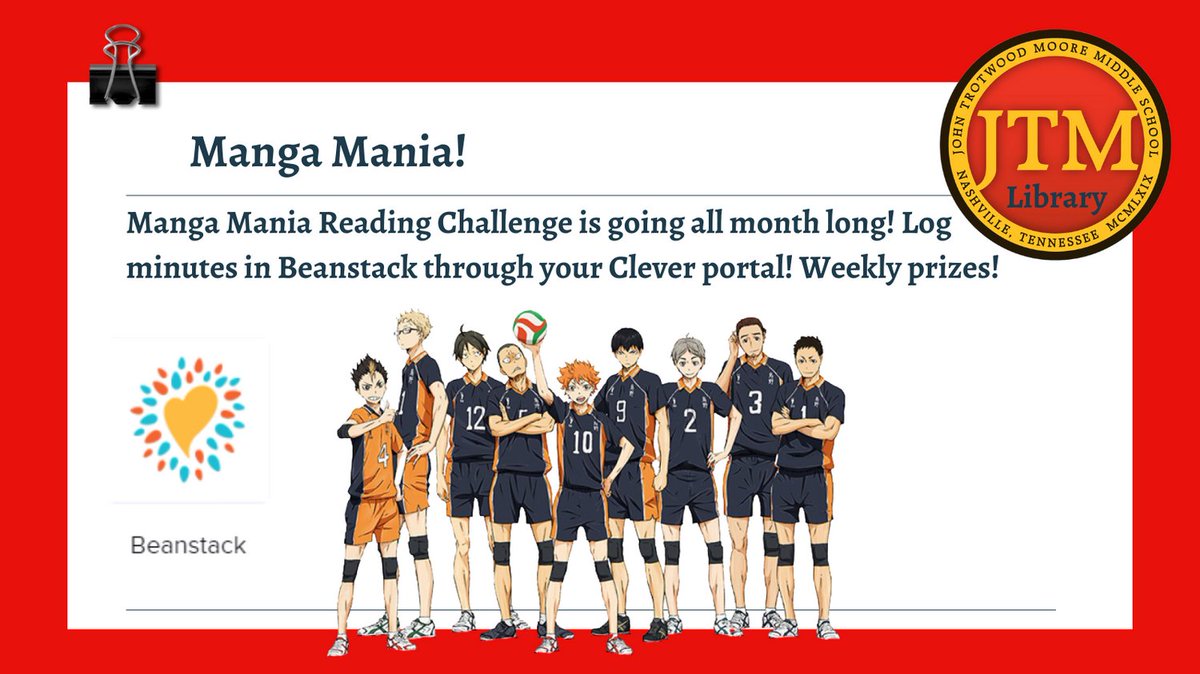 jtmoorelibrary's tweet photo. For the entire month of October! Don't forget to log those minutes for the Manga Mania reading Challenge in Beanstack. Complete activities, win in our weekly drawings, and enter to win a grand prize series for your personal library! #ReadMoore #MooreManga https://t.co/ivajVSps1U