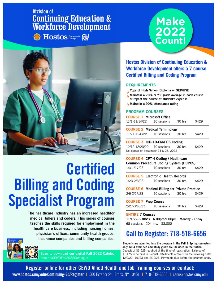 Start your career at <a href="/HostosContEd/">Hostos Continuing Education</a> with our Certified Billing &amp; Coding Program! #continuingeducation #careeropportunities #Bronx