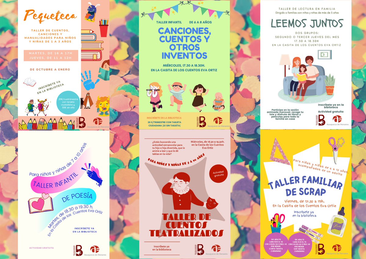 📚 Está abierta la inscripción en los talleres infantiles de la #BibliotecaDeAzuqueca, hay propuestas para todas la edades.
Acércate🚶, llámanos ☎️ (949 348 467) o escríbenos un correo💻 (biblioteca@azuqueca.net)
Te daremos más información y podrás apuntarte ✍️