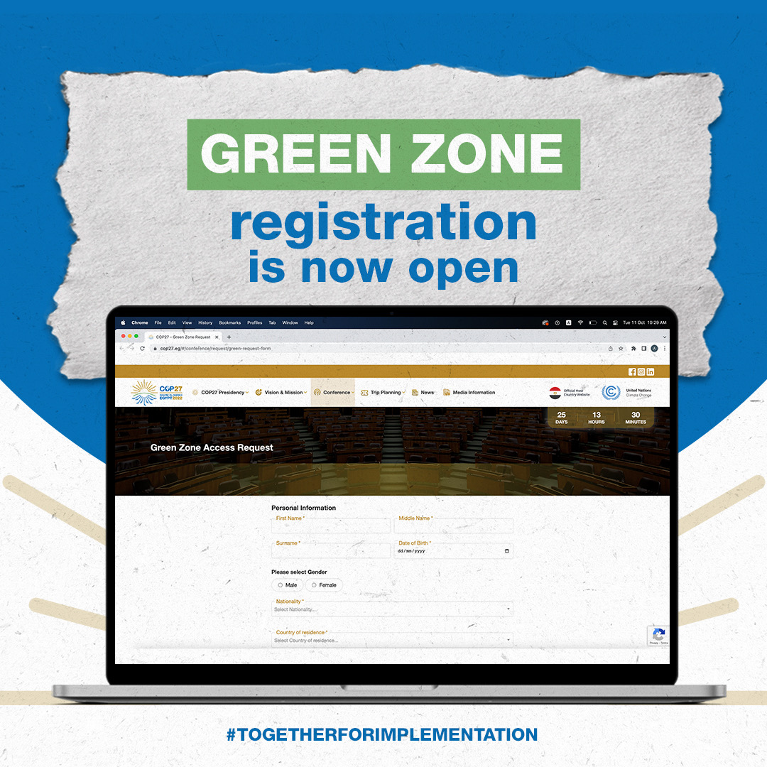 Register now to access #COP27’s Green Zone! Just a few simple steps and you will enjoy access to a wide array of engaging functions and a communities’ hub at the heart of COP27.

Register here: cop27.eg/#/conference/r…