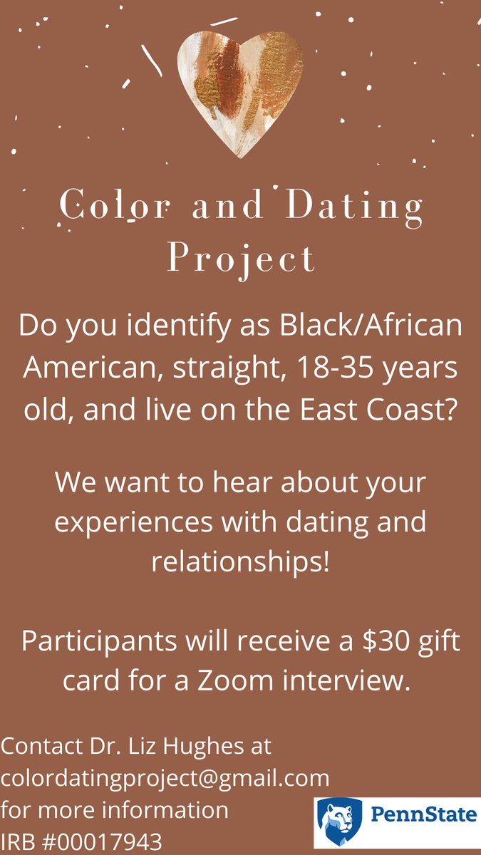 _LizHughes's tweet photo. East Coast folks! I’m seeking participants for my research project and I have an amazing research team ready to interview! Please e-mail colordatingproject@gmail.com if you have any questions! https://t.co/XnmihvmTEI