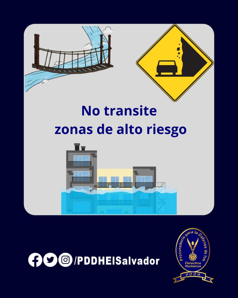 PDDHElSalvador's tweet photo. #LaPDDHLeSugiere Si sale de su hogar, acate las siguientes recomendaciones, para su mayor seguridad. 
⚠️🌧 #TormentaTropicalJulia https://t.co/F9lFkuDrLr