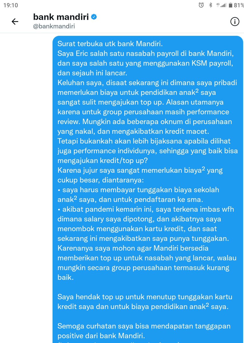 Eric63896557's tweet photo. Mohon bantuan bpk yth. @jokowi @erickthohir @bankmandiri https://t.co/K5jh9izerm