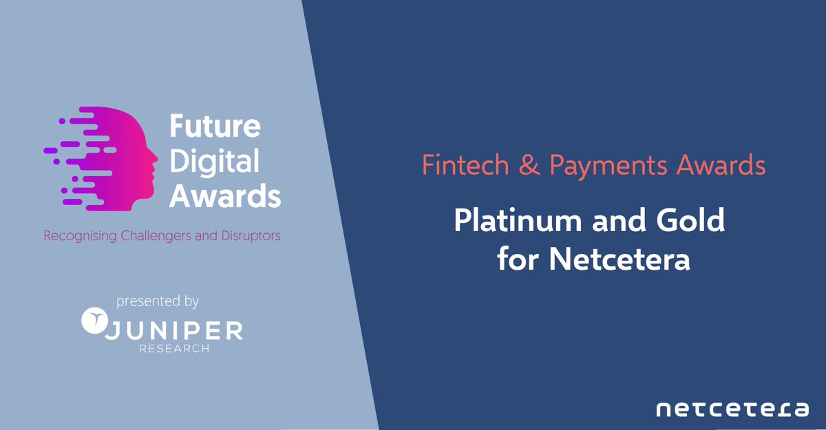 Netcetera is now a double award winner at the Future Digital Awards for Fintech &amp; Payments by <a href="/juniperresearch/">Juniper Research</a>! 🥇🏅 

Read the full story here: di-ri.co/GojOy

#digitalpayments #tpmw #clicktopay #juniperresearch