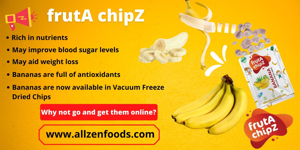 AllzenFoods's tweet photo. Healthy and Tasty Bananas are now in the form of Vacuum Freeze Dried Crispy and Crunchy Chips. Buy now at https://t.co/pRqrWbexj7
#healthyfruitsnack #bananafruitchips #frutachipz #tastybananachips #bananachips #healthyfruitchips https://t.co/yWKKYVNYOe