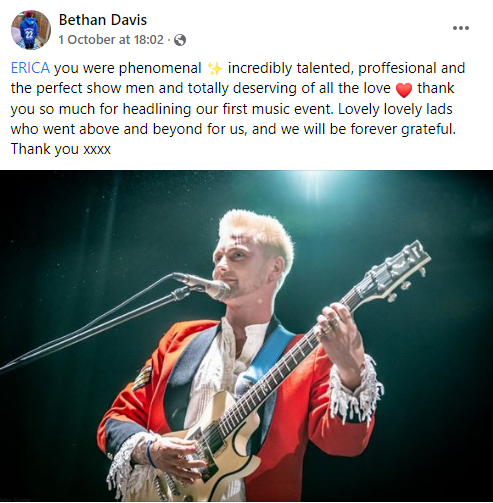 EricaBand10's tweet photo. A huge thank you to Bethan for your kind words after our performance at Seren's Wish #charity gig.

ERICA is more than a band it's a collective of people who are known as the ERICA family and it is not until you have experienced it you will understand https://t.co/Cn0ip2RgU1