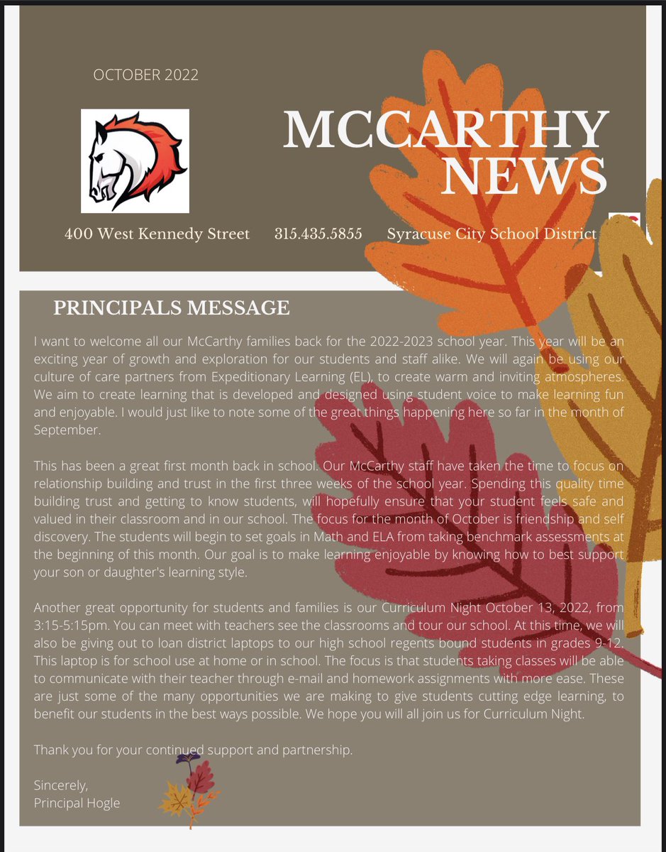 SCSDMcCarthy's tweet photo. McCarthy October Newsletter @SCSDMcCarthy @SyracuseSchools @hhogle4 https://t.co/AgnBro4b8O