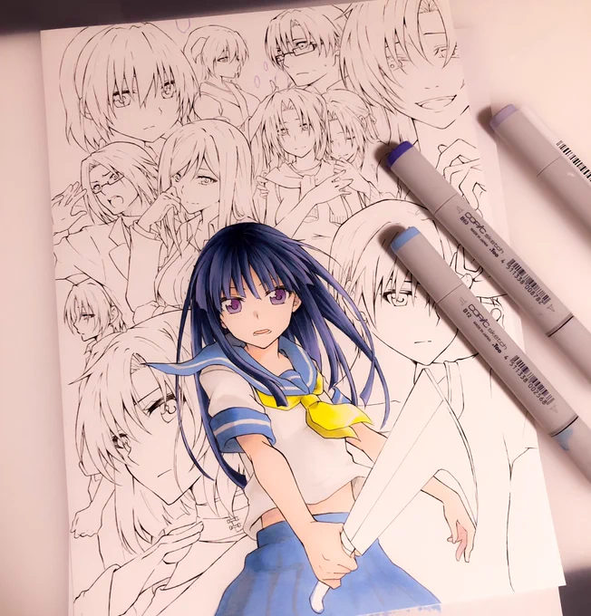 ひぐらし新刊の表紙絵塗り始めましたこちらの原画はイベント当日スペースに飾りますので、是非生のイラストを見に来てください。人が空いていれば写真撮影もOKとします。触ったりはNG#07th村民集会 
