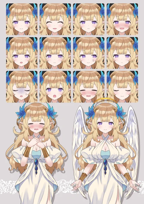 #トリプルコラボコンテストに「エルフの少女」羽と輪っかのアタッチメント付きの「女神」で参加しました!色違いバージョンもあるので参加者の方はぜひ合わせてご利用下さい。ちゃんとpngデータ送れてますように(-人-) 