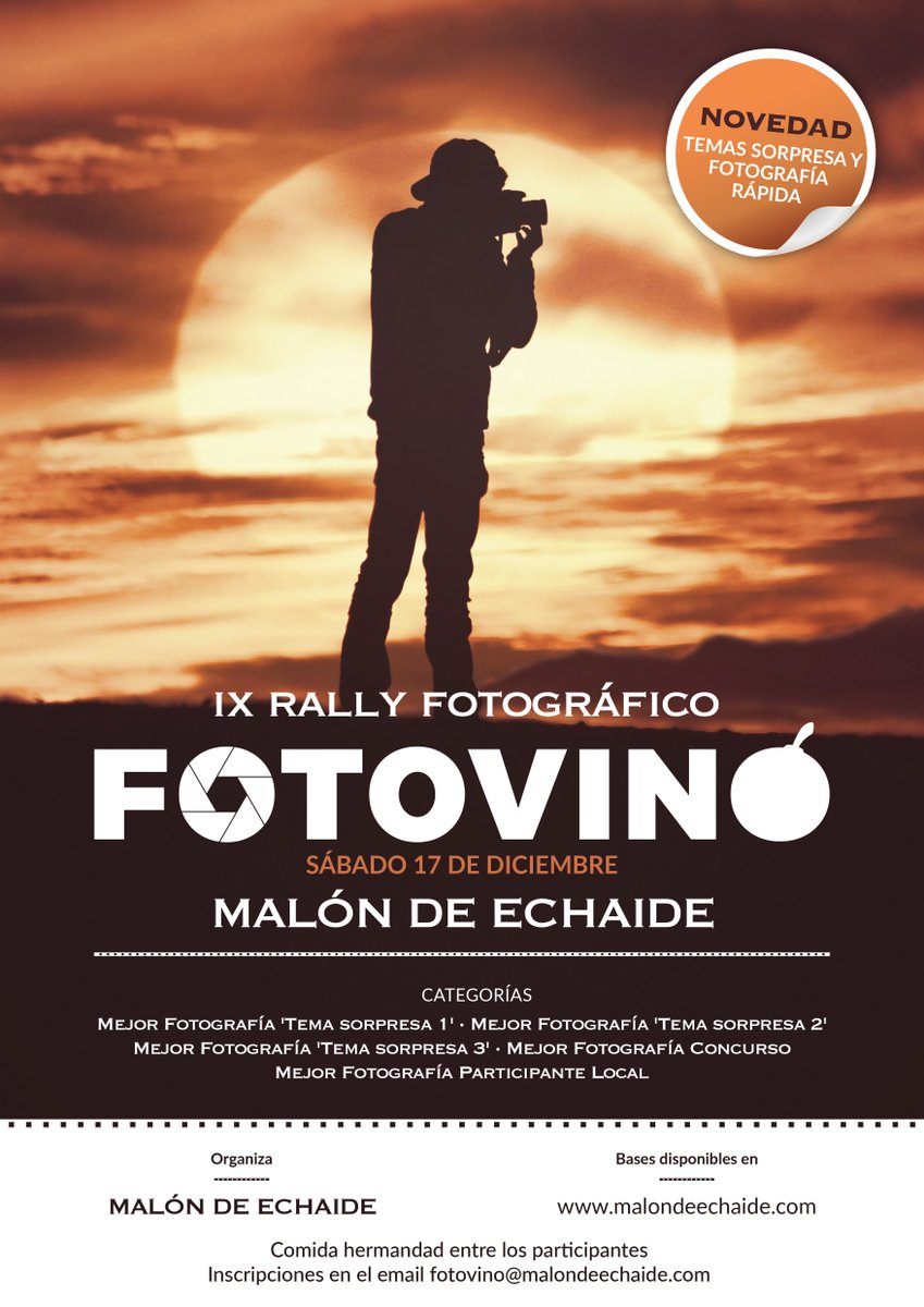 🗣 ¡Atención! Ya están disponibles las bases de participación de #FOTOVINO IX... ¡Y vienen con muchas sorpresas!

📸 Participa en nuestro Rally Fotográfico el sábado 17 de diciembre, disfruta de una jornada únicacon tu cámara 

malondeechaide.com/bases-ix-rally…
#fotografia #vino #winelover